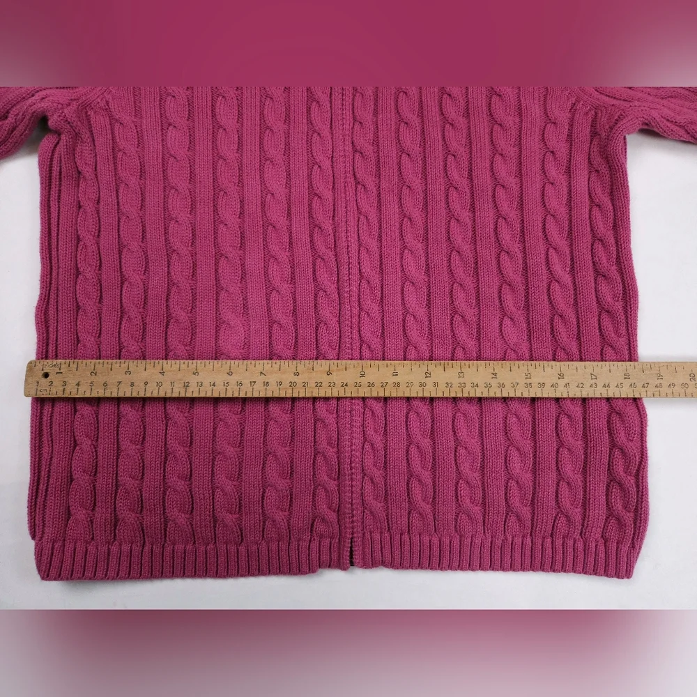 L.L. Bean Raspberry Cable Knit Cardigan - Picture 5 of 15